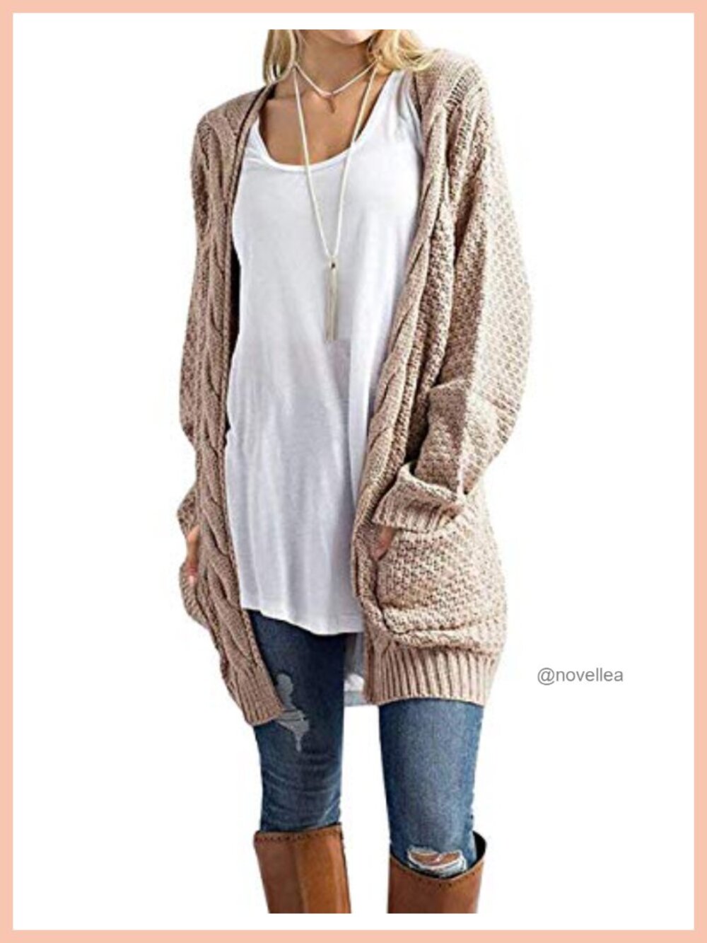 Long Sleeve Cable Knit Cardigan Sweater with Pockets Loose Fit